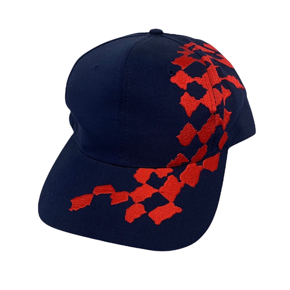 Vintage Nissun Checkered Flag Embroidered Racing Blue Red SnapBack Hat Cap OSFA